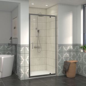 NRG - 1000mm Bathroom Shower Enclosures Pivot Door Chrome Framed with 1000x1000mm smc Square Shower Tray White