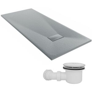 1600 x 700mm smc Anthracite Rectangle Slate Effect Bathroom Shower Tray & Fluidmaster Fast Flow Waste Trap - NRG