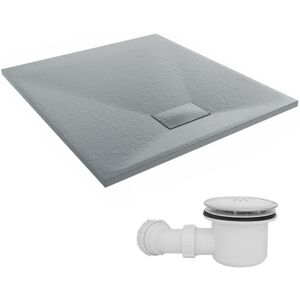 NRG 1000 x 900mm SMC Anthracite Rectangle Slate Effect Bathroom Shower Tray & Fluidmaster Fast Flow Waste Trap