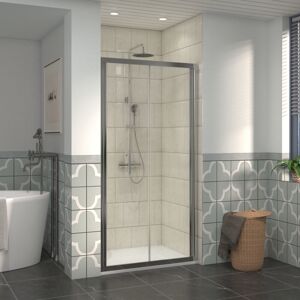 NRG 1100mm Bathroom Bi- Fold Shower Door Chrome Framed with 1100x900mm SMC Rectangle Shower Tray White