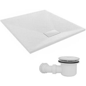 1000 x 900mm smc White Rectangle Slate Effect Bathroom Shower Tray & Fluidmaster Fast Flow Waste Trap - NRG