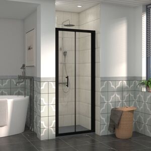 NRG 700mm Bathroom Bi- Fold Shower Door Black Framed with 1000x700mm SMC Rectangle Shower Tray Anthracite