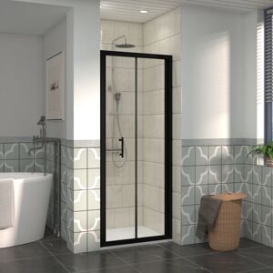 NRG 700mm Bathroom Bi- Fold Shower Door Black Framed with 700x700mm SMC Square Shower Tray White