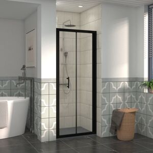 NRG 700mm Bathroom Bi- Fold Shower Door Black Framed with 800x700mm SMC Rectangle Shower Tray Anthracite