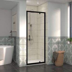 NRG 700mm Black Framed Bathroom Shower Enclosures Pivot Door with 900x700mm SMC Rectangle Shower Tray White