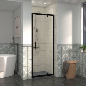NRG 700mm Black Framed Bathroom Shower Enclosures Pivot Door with 1000x700mm SMC Rectangle Shower Tray Anthracite