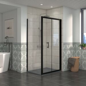 Bathroom Bi- Fold Shower Door Black Framed + Side Panel, 1000 x 700mm Shower Enclosures with Anthracite smc Rectangle Shower Tray - NRG