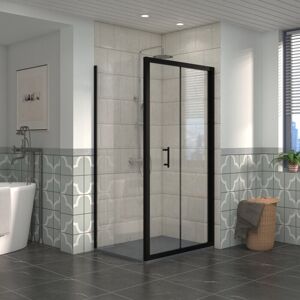 Bathroom Bi- Fold Shower Door Black Framed + Side Panel, 1100 x 700mm Shower Enclosures with Anthracite smc Rectangle Shower Tray - NRG