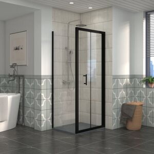 NRG Bathroom Bi- Fold Shower Door Black Framed + Side Panel, 700 x 700mm Shower Enclosures with Anthracite SMC Square Shower Tray