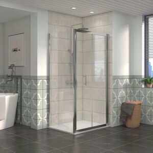 NRG Bathroom Bi- Fold Shower Door Chrome Framed + Side Panel, 1100 x 700mm Shower Enclosures with White SMC Rectangle Shower Tray