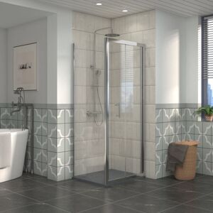 NRG Bathroom Bi- Fold Shower Door Chrome Framed + Side Panel, 700 x 700mm Shower Enclosures with Anthracite SMC Square Shower Tray