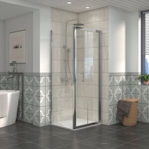 NRG - Bathroom Bi- Fold Shower Door Chrome Framed + Side Panel, 700 x 700mm Shower Enclosures with White smc Square Shower Tray