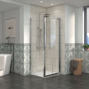 Bathroom Bi- Fold Shower Door Chrome Framed + Side Panel, 700 x 900mm Shower Enclosures with White smc Rectangle Shower Tray - NRG