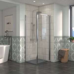 Bathroom Bi- Fold Shower Door Chrome Framed + Side Panel, 800 x 700mm Shower Enclosures with Anthracite smc Rectangle Shower Tray - NRG