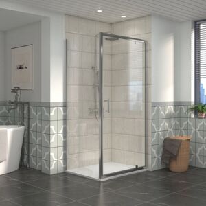 NRG Bathroom Pivot Shower Enclosure Chrome Framed + Side Panel, 1000 x 900mm Reversible Screen with White SMC Rectangle Shower Tray