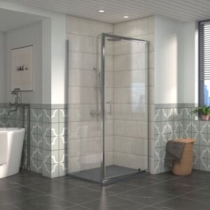 NRG - Bathroom Pivot Shower Enclosure Chrome Framed + Side Panel, 1000 x 700mm Reversible Screen with Anthracite smc Rectangle Shower Tray