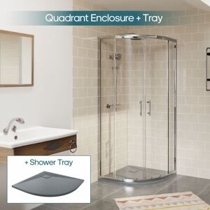 NRG - Chrome Quadrant Shower Enclosure Sliding Door Easy Clean Glass 900 x 900mm & Anthracite Shower Tray