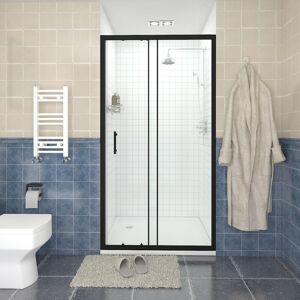 NRG - Sliding Shower Door Enclosure Walk In Glass Screen Panel Matte Black Framed 1100 x 1900mm