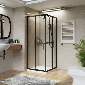NRG - Square Black Sliding Doors Corner Entry Shower Enclosure Bathroom Cubicle 700 x 700mm