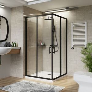 NRG - Square Black Sliding Doors Corner Entry Shower Enclosure Bathroom Cubicle 1000 x 1000mm