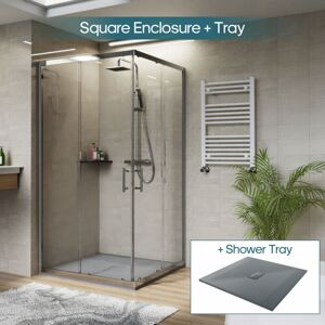 NRG - Square Corner Entry Shower Enclosure with Sliding Doors Bathroom Cubicle 1000 x 1000mm & Anthracite Shower Tray