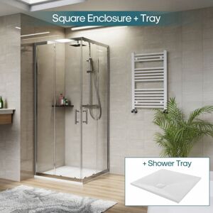 NRG - Square Corner Entry Shower Enclosure with Sliding Doors Bathroom Cubicle 800 x 800mm & White Shower Tray