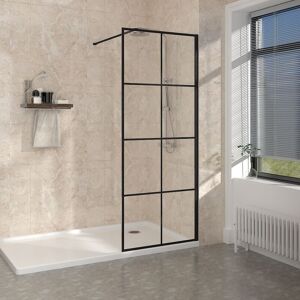 NRG Walk In Wet Room Shower Screen Enclosure Black Grid Glass Cubicle 800 x 1950mm