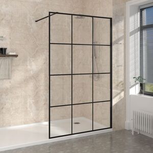 NRG - Walk In Wet Room Shower Screen Enclosure Black Grid Glass Cubicle 1100 x 1950mm