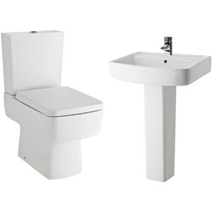Optic Square Ceramic Bundle - Compact Semi Flush to Wall Toilet Pan & Cistern, Seat, 600mm Basin & Full Pedestal Balterley