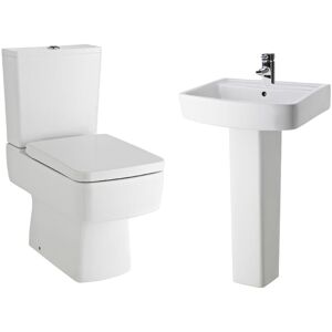 Optic Square Ceramic Bundle - Compact Semi Flush to Wall Toilet Pan & Cistern, Seat, 520mm Basin & Full Pedestal Balterley
