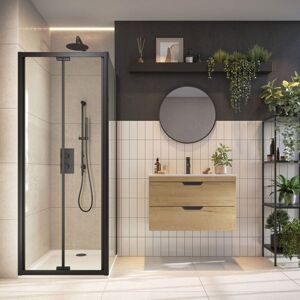 S6 Black Semi-Frameless Bi-Fold Shower Door 800mm Wide - 6mm Glass - Orbit