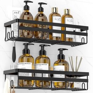 Pack of 2 Bathroom Shelves Shower Caddy with Hooks (Black) YMYNY