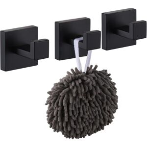 Linghhang - Pack of 3 Robe and Towel Hooks, Home Hooks and Coat Hooks Stainless Steel Bathroom Hardware Wall Mounted, Matte Black