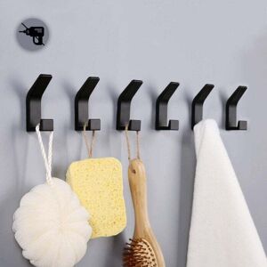 ZVD - Pack Self-Adhesive Hooks, Bathroom Double Towel Hooks, Self-Adhesive Wall Mount for Kitchen, Bathroom, Office, Closet, Aluminum, Black