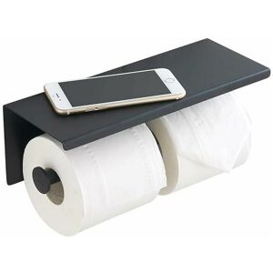 DEWDAT Paper Holder - Stainless Steel Toilet Roll Holder with Wall Shelf for Bathroom (Black, Double Head)