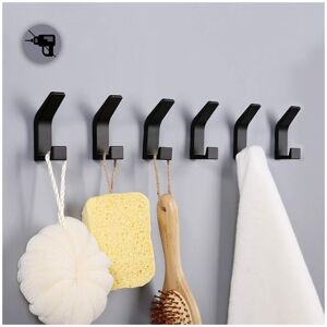 Linghhang - 6 Pcs Self Adhesive Hooks, Double Towel Hooks Bathroom, Self Adhesive Wall Mount for Kitchen, Bathroom, Office, Closet, Aluminum, Black