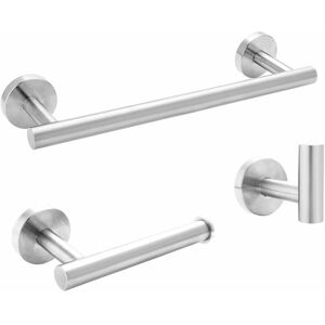 Soleil - 3 Pcs Towel Bars Stainless Chrome Wall Mounted Towel Rack Bathroom Accessory Sets 12'/305mm Towel Bar + Toilet Paper Holder + Towel Hooks