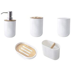 ZVD - Piece Bamboo Bathroom Accessories Set with Toothbrush Holder, Tumbler, Soap Dispenser, Bathroom Bowl