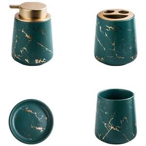 ZVD - Piece Marbled Ceramic Bathroom Accessories Set - Soap Dispenser, Toothbrush Holder, Tumbler, Soap Dish (Dark Green)