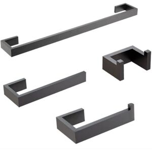 Linghhang - 4 Piece Matte Black Bathroom Hardware Set, 304 Stainless Steel Bath Towel Bar Set, Towel Holder Set