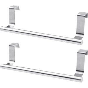 Linghhang - 2 Pieces (23cm, Silver) Over Door Towel Holder, Bathroom Towel Rack No Drilling, Stainless Steel Hanging Rail for Kitchen Towel Holder