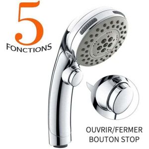 ZVD Chrome shower head with stop button hand shower 5 nozzles to choose from anti-limescale shower head spikes universal type