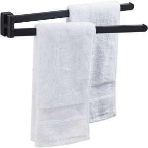 ZVD - Matte Black Towel Rack - 2 Arm Swivel Towel Holder - Wall Mounted Bath Towel Rack - Double Stainless Steel - For Bathroom, Kitchen, Shower