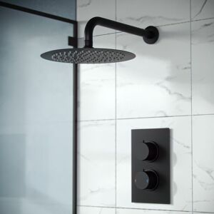 Nes Home - Porto Concealed Thermostatic Overhead 250mm Rainfall Shower Mixer Set Matte Black