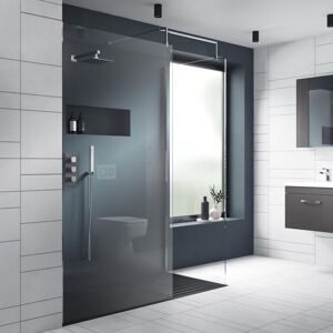 Nuie - Wet Room Screen 1850mm High x 760mm Wide with Support Bar 8mm Glass - Chrome