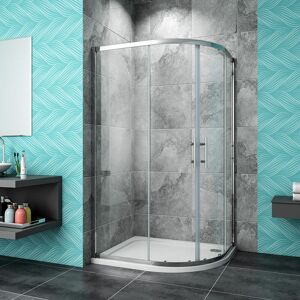 Biubiubath - 1000 x 900 mm offset Quadrant Shower Enclosure 6mm Easy Clean Sliding Glass Cubicle Door with Right Entry Tray + Waste