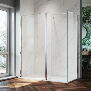 ELEGANT Tempered Glass Shower Door 760mm Walk in Shower Screen Cabin 300mm Flipper Side Panel with 700mm Side Screen 1400x700 Shower Base Tray Free Waste