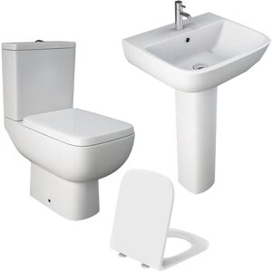 GRAVAHAUS Rak S600 Close Coupled Toilet wc w/ Slim Line Seat and Pedestal & Basin Set