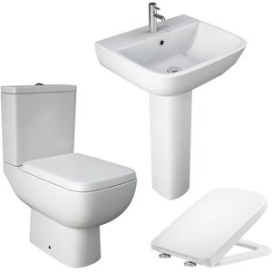 GRAVAHAUS Rak S600 Close Coupled Toilet wc w/ Wrap Over Seat and Pedestal & Basin Set