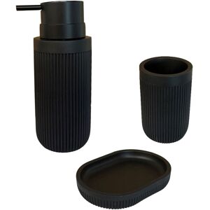 Relaxdays Bathroom Accessories, 3-piece set, soap dish, soap dispenser, toothbrush cup, polyresin, bathroom set, black